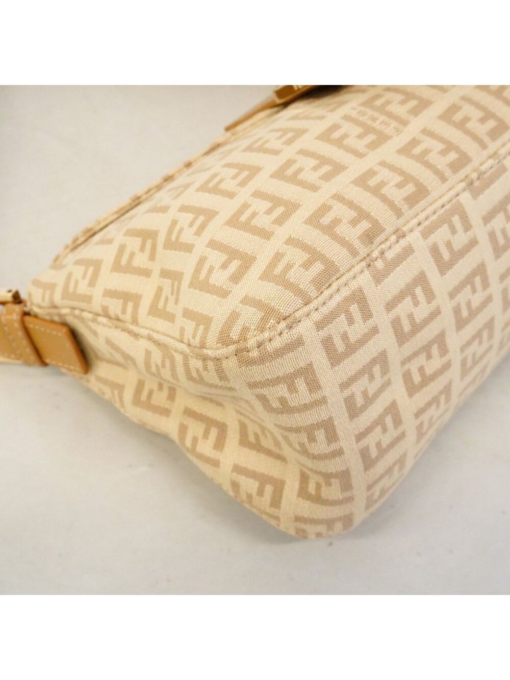 Fendi Handbag Zucchino Nylon Canvas Beige Gold - Picture 7 of 10